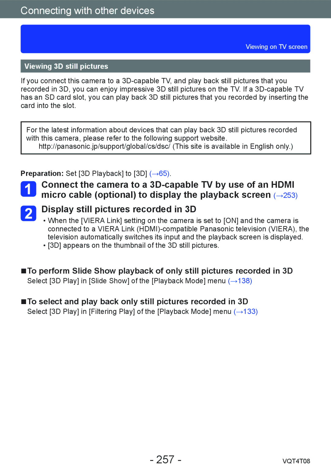 Panasonic DMC-ZS27, DMC-ZS30 257, To select and play back only still pictures recorded in 3D, Viewing 3D still pictures 