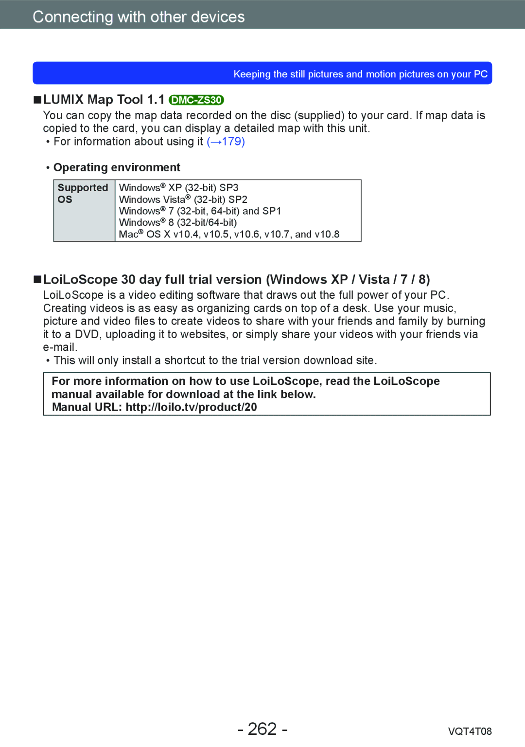 Panasonic DMC-ZS27 262, Lumix Map Tool 1.1 DMC-ZS30, LoiLoScope 30 day full trial version Windows XP / Vista / 7 