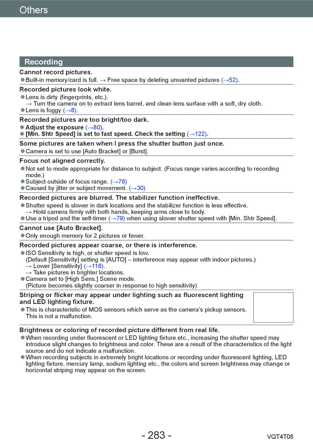 Panasonic DMC-ZS27, DMC-ZS30 owner manual 283, Cannot record pictures, Cannot use Auto Bracket 