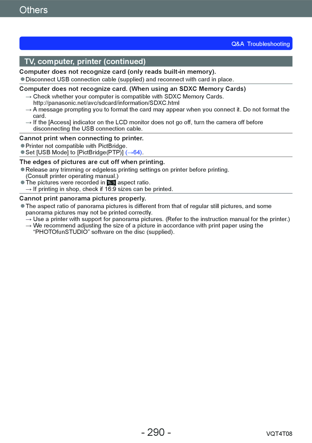 Panasonic DMC-ZS30, DMC-ZS27 owner manual 290, Computer does not recognize card only reads built-in memory 