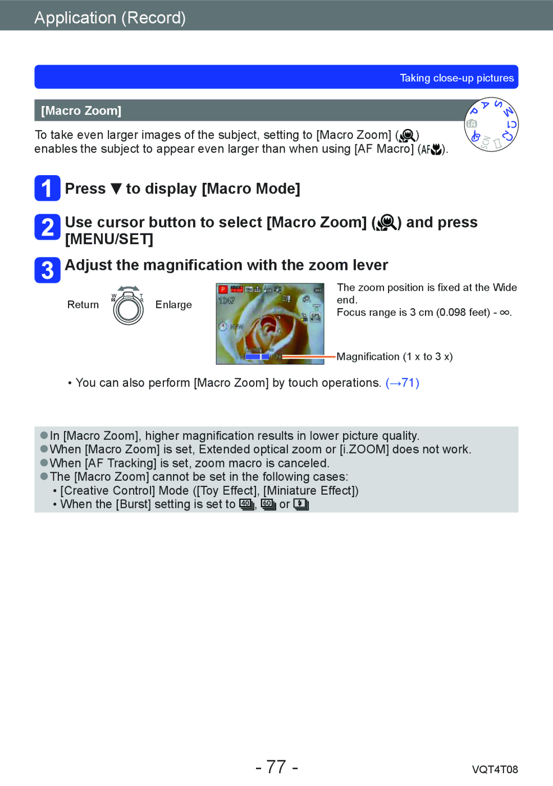 Panasonic DMC-ZS27, DMC-ZS30 owner manual Macro Zoom 