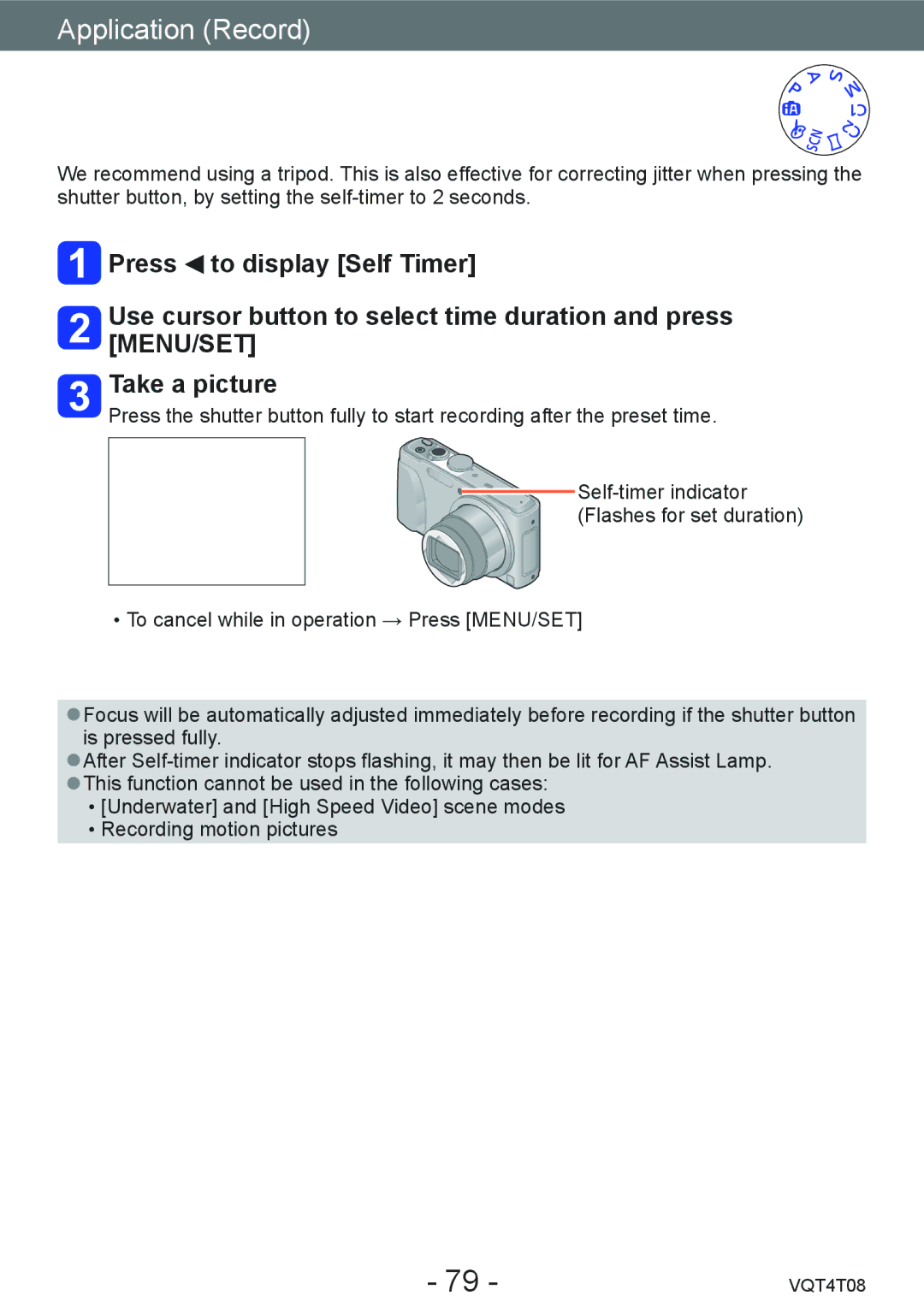 Panasonic DMC-ZS27, DMC-ZS30 owner manual Taking pictures with self-timer 