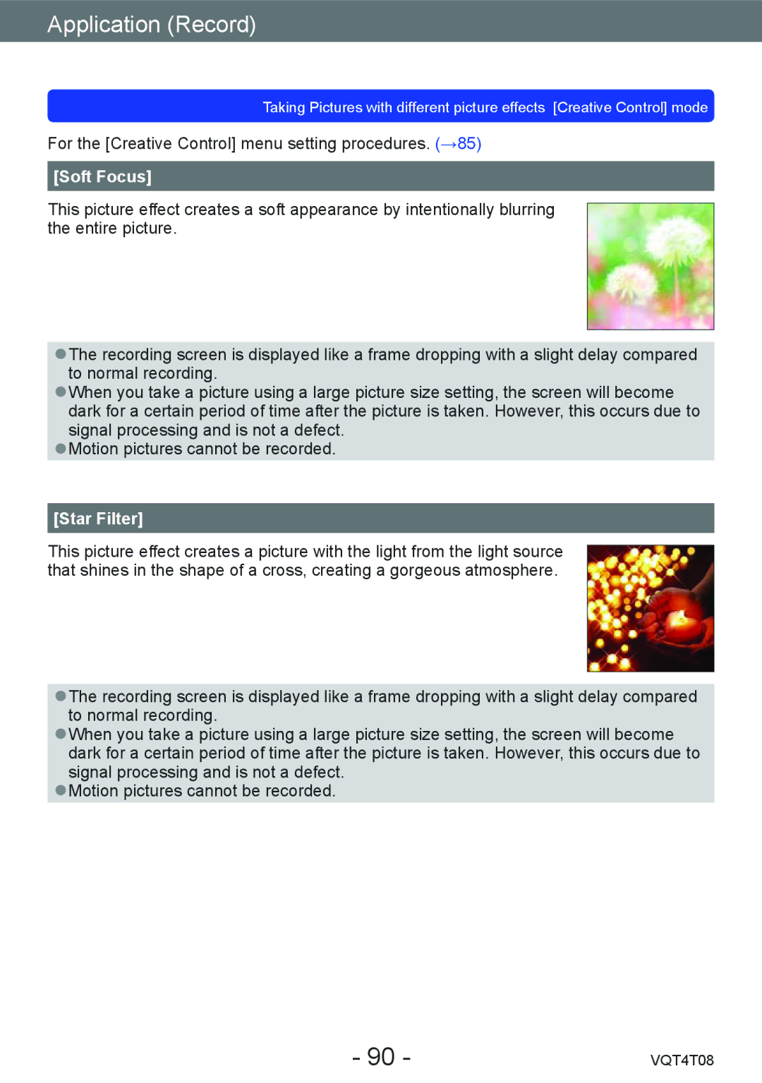 Panasonic DMC-ZS30, DMC-ZS27 owner manual Soft Focus, Star Filter 