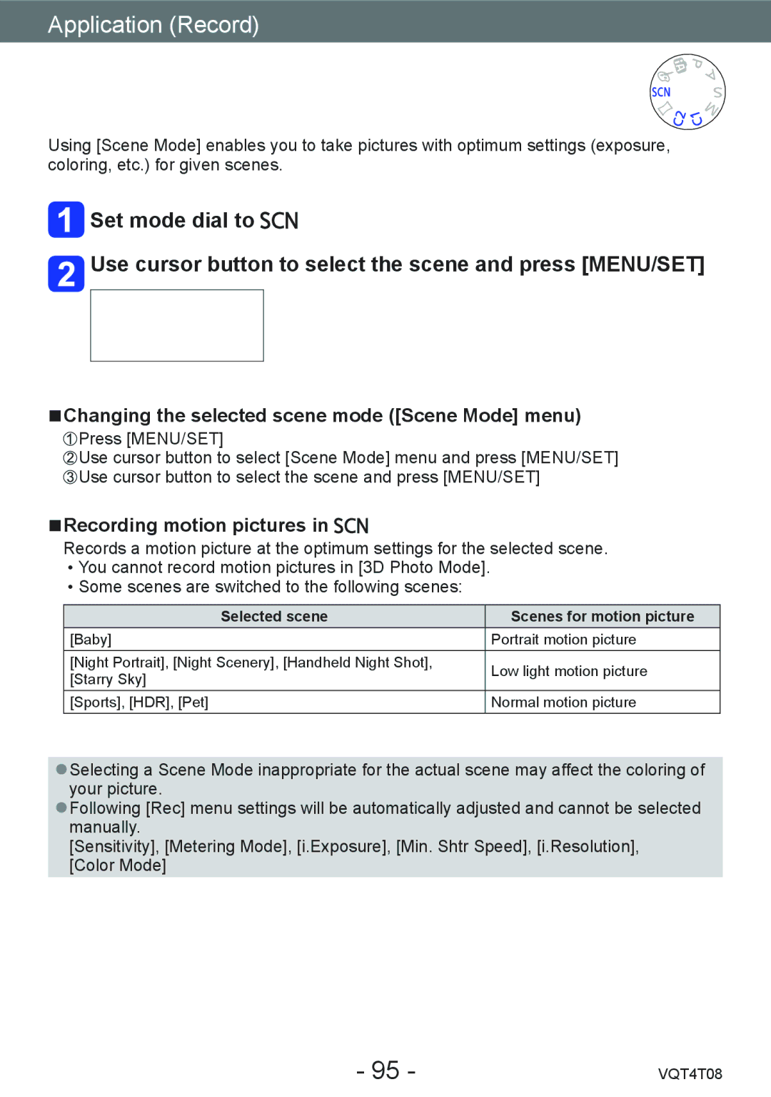 Panasonic DMC-ZS27, DMC-ZS30 Taking pictures according to the scene, Changing the selected scene mode Scene Mode menu 