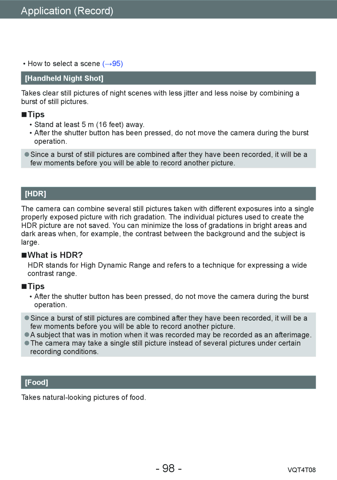 Panasonic DMC-ZS30, DMC-ZS27 owner manual What is HDR?, Handheld Night Shot, Food 