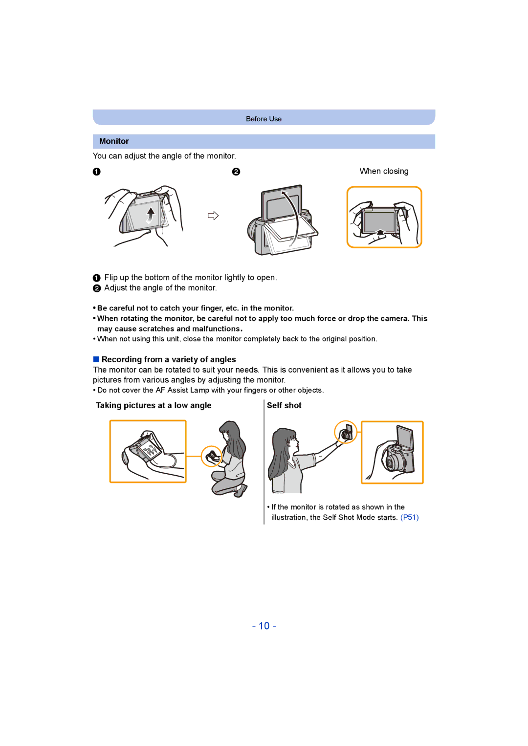 Panasonic DMC-ZS35 Monitor, You can adjust the angle of the monitor, Recording from a variety of angles, When closing 