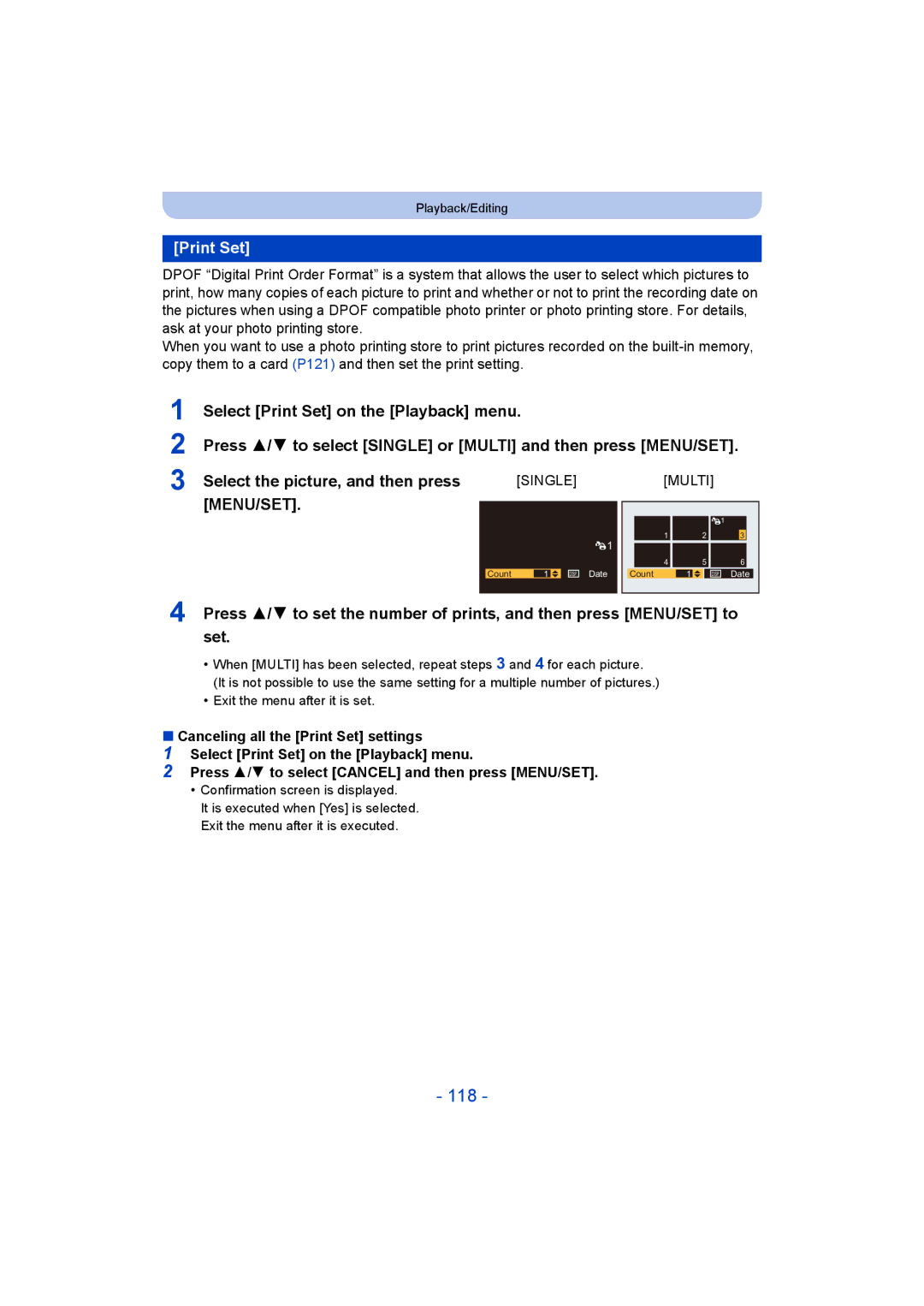 Panasonic DMC-ZS35 owner manual 118, Print Set 