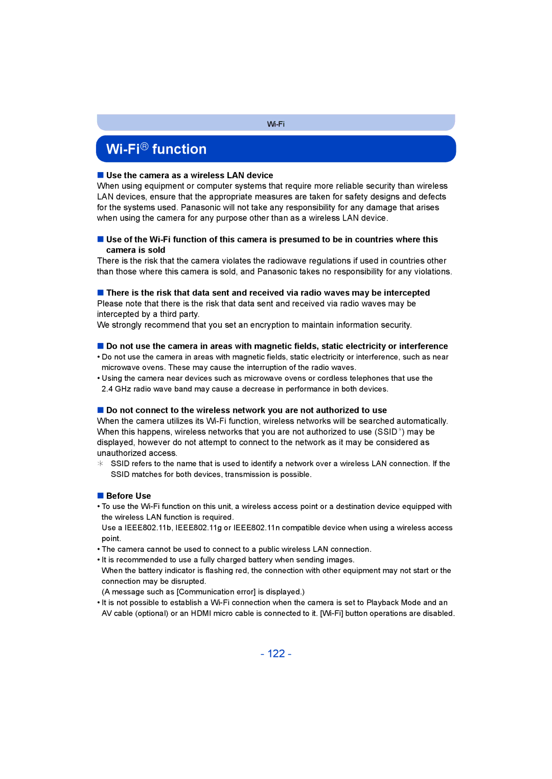 Panasonic DMC-ZS35 owner manual Wi-FiRfunction, 122, Use the camera as a wireless LAN device, Before Use 