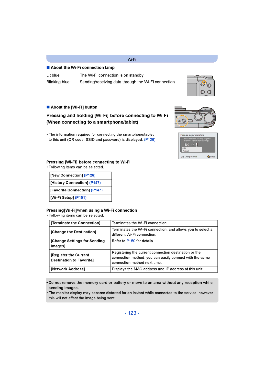 Panasonic DMC-ZS35 123, About the Wi-Fi connection lamp, About the Wi-Fi button, Pressing Wi-Fi before connecting to Wi-Fi 