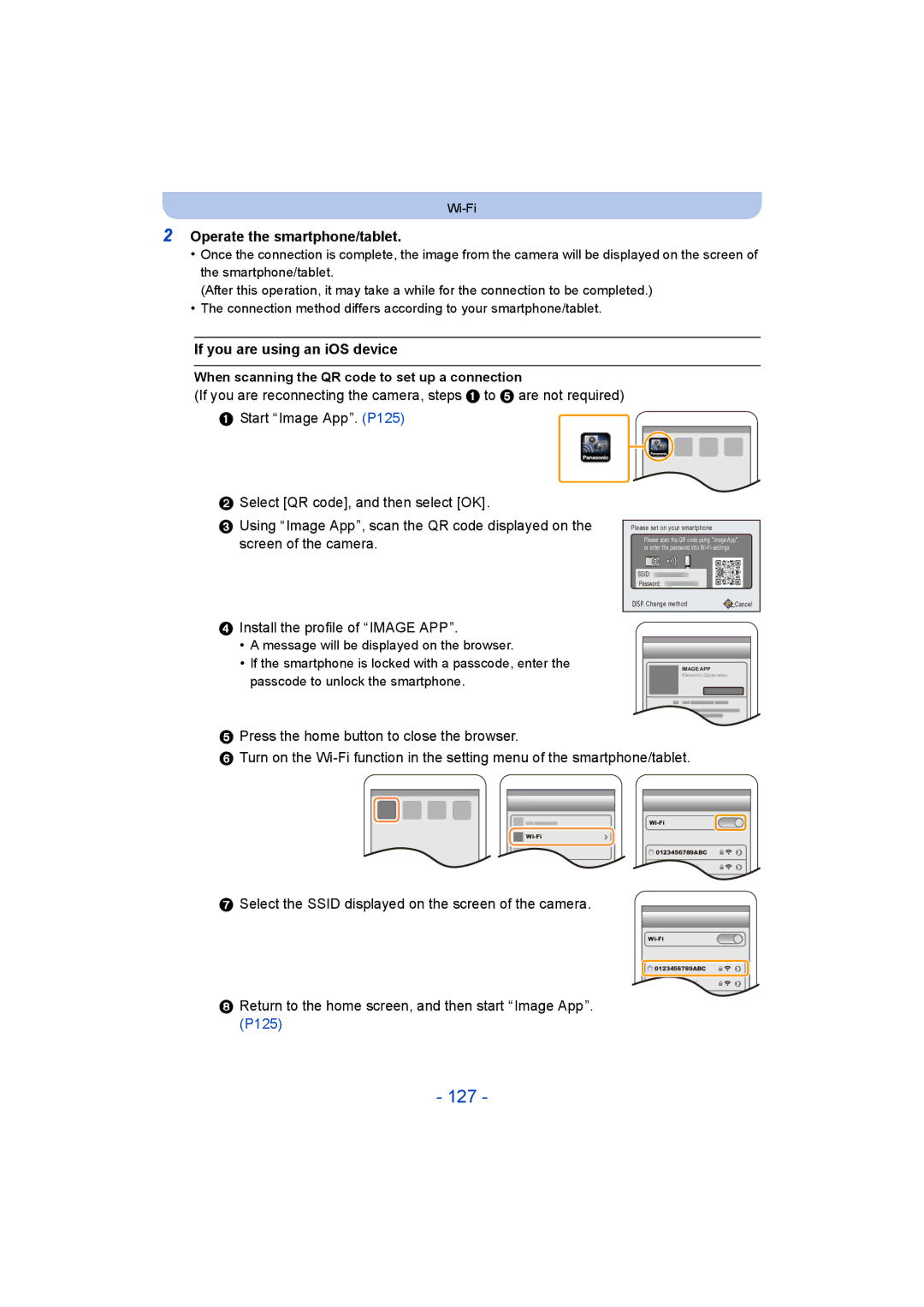 Panasonic DMC-ZS35 owner manual 127, Operate the smartphone/tablet, If you are using an iOS device 