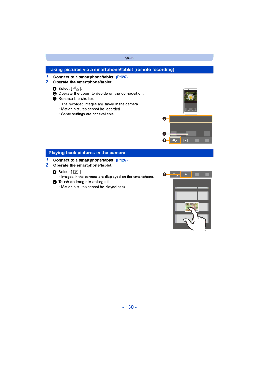 Panasonic DMC-ZS35 130, Taking pictures via a smartphone/tablet remote recording, Playing back pictures in the camera 