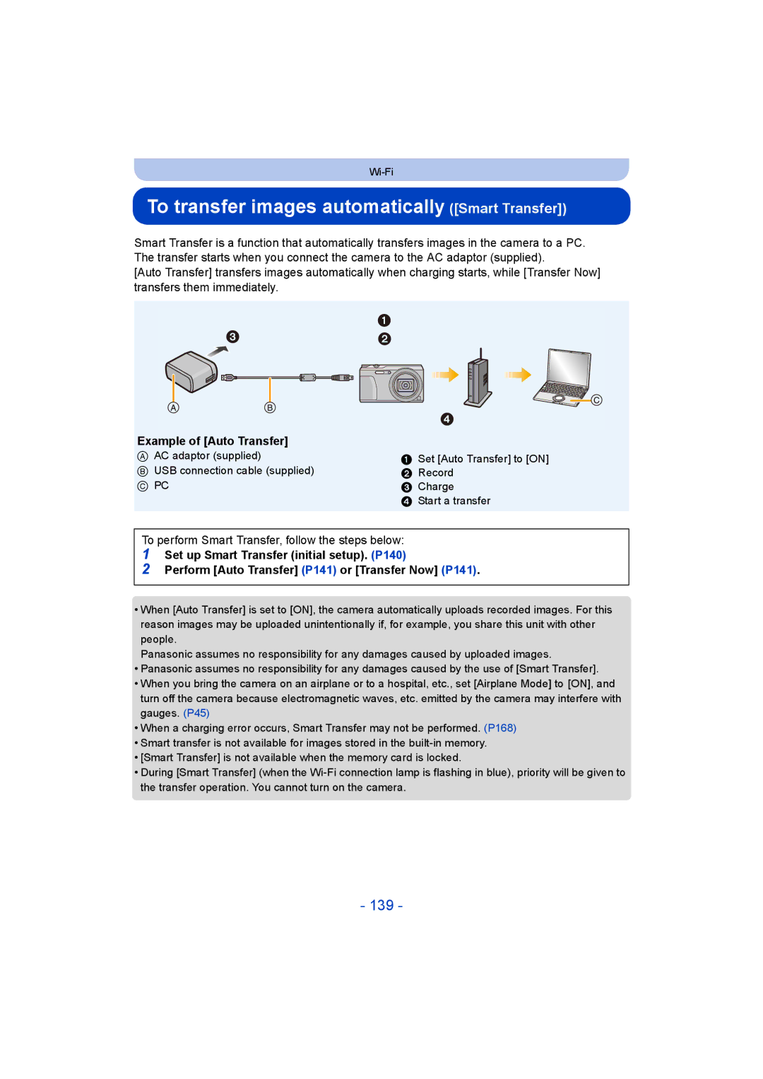 Panasonic DMC-ZS35 owner manual To transfer images automatically Smart Transfer, 139, Example of Auto Transfer 