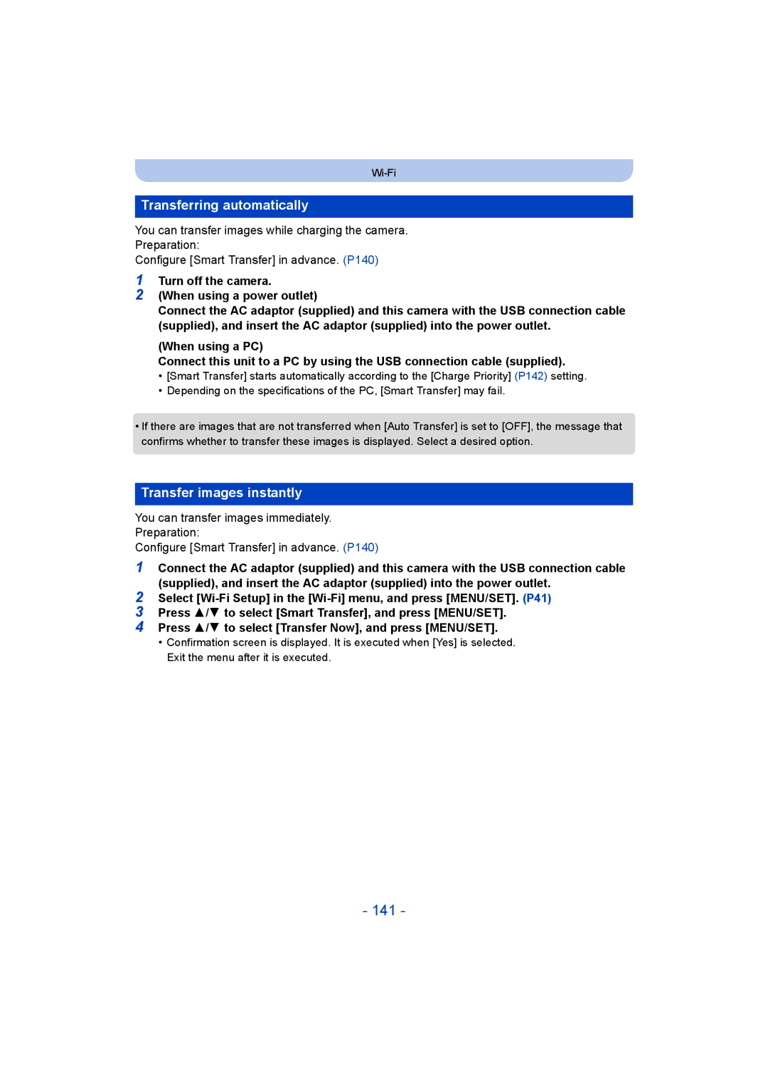 Panasonic DMC-ZS35 owner manual 141, Transferring automatically, Transfer images instantly 