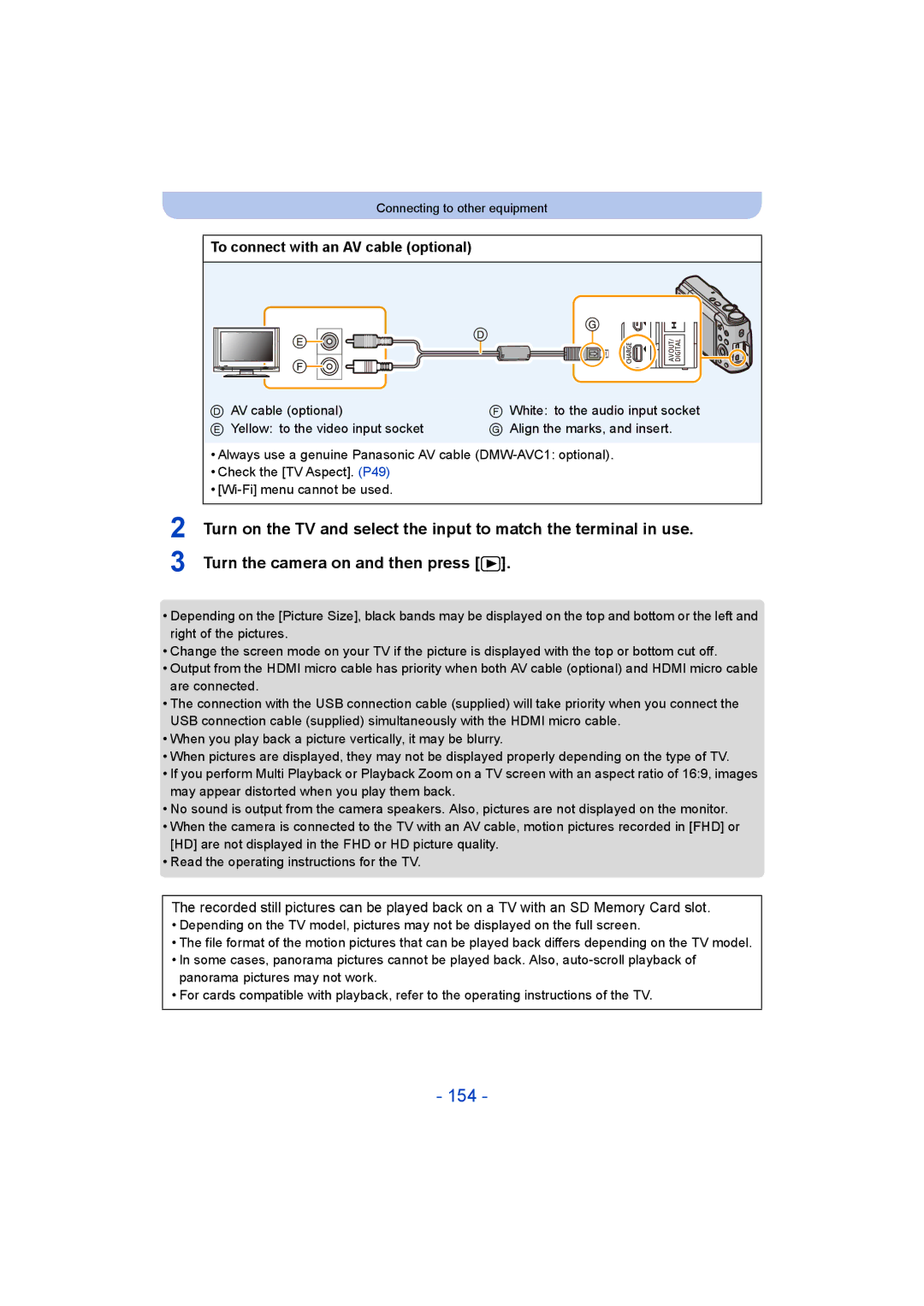 Panasonic DMC-ZS35 owner manual 154, To connect with an AV cable optional 