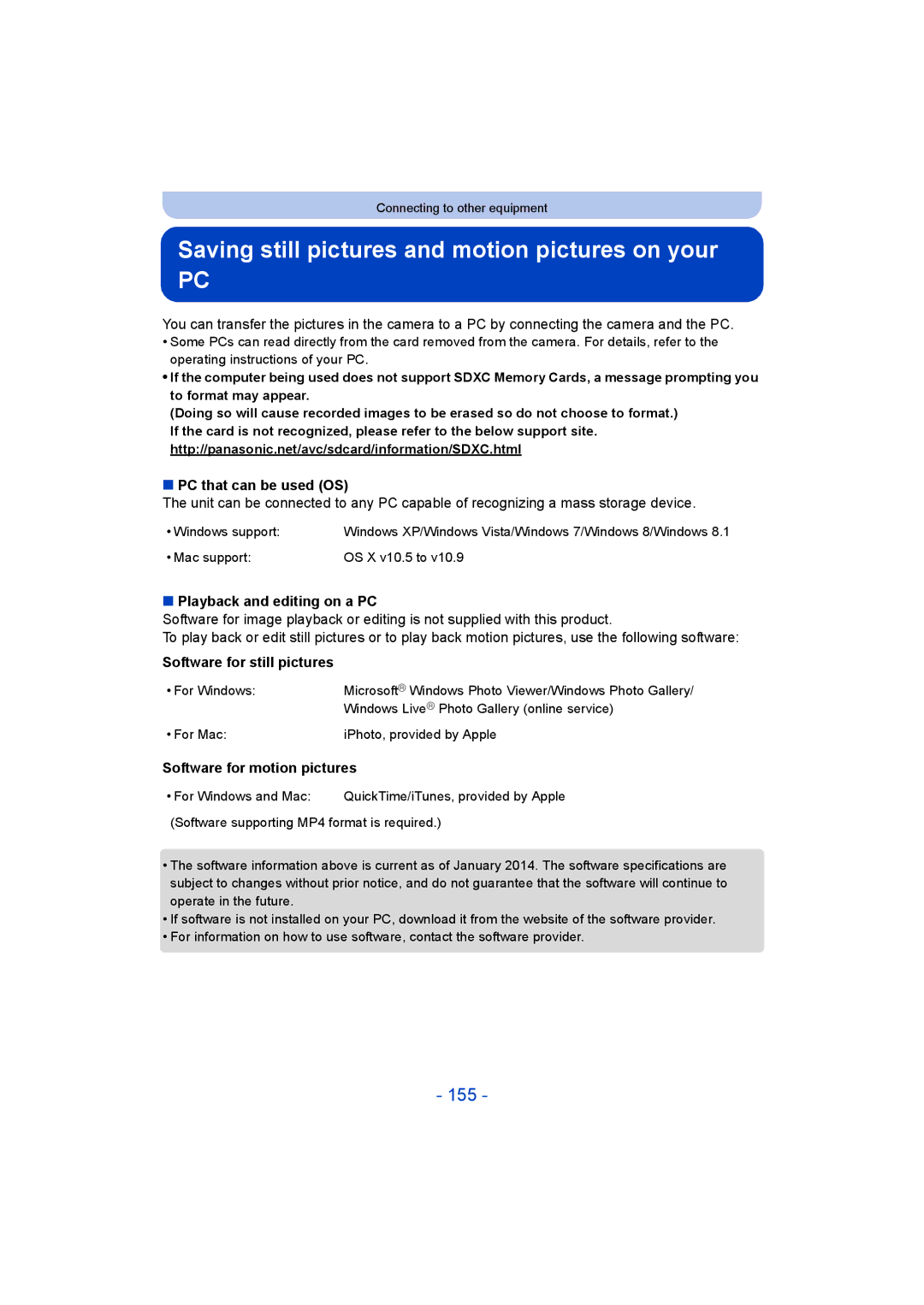 Panasonic DMC-ZS35 owner manual Saving still pictures and motion pictures on your, 155 