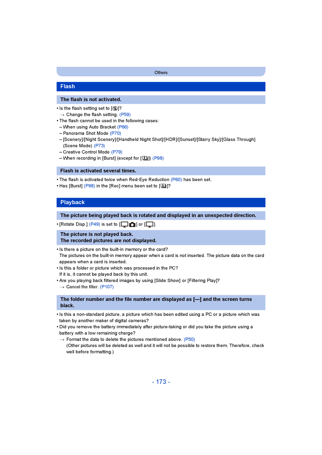 Panasonic DMC-ZS35 owner manual 173, Playback, Flash is not activated, Flash is activated several times 