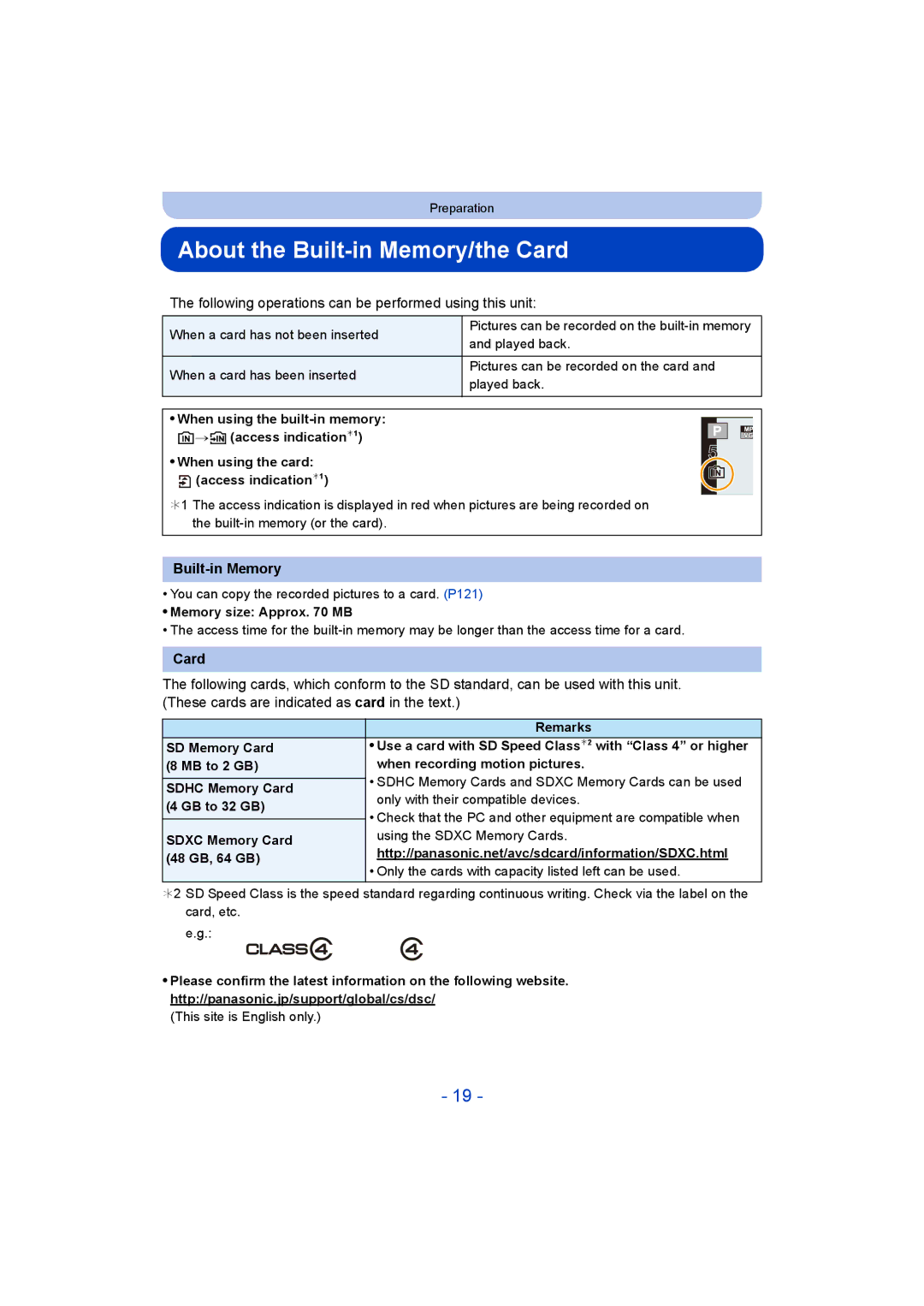 Panasonic DMC-ZS35 owner manual About the Built-in Memory/the Card, Following operations can be performed using this unit 