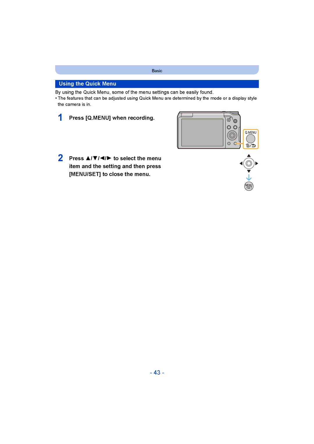 Panasonic DMC-ZS35 owner manual Using the Quick Menu 