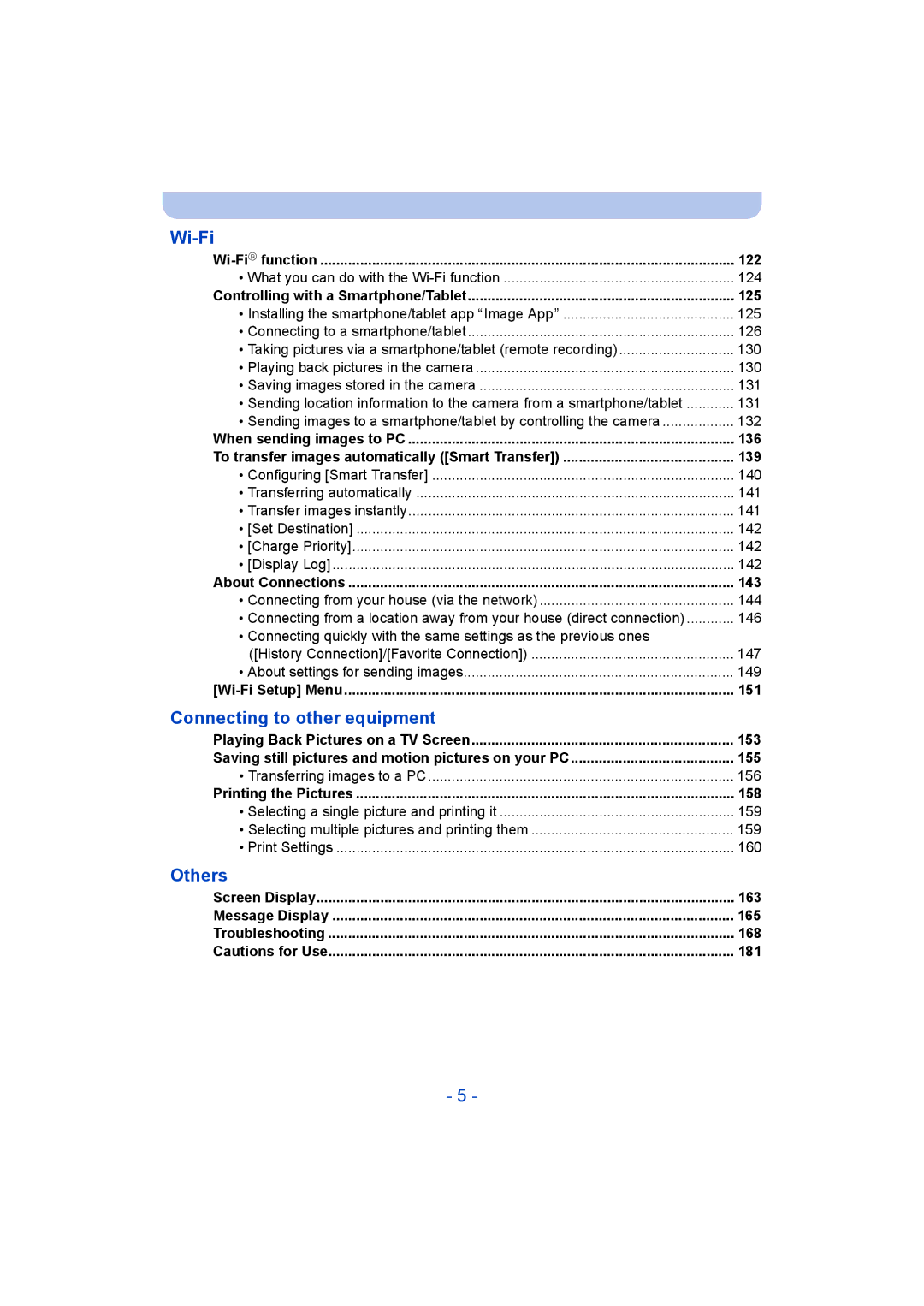 Panasonic DMC-ZS35 owner manual Wi-FiRfunction 122, Controlling with a Smartphone/Tablet 125, About Connections 143 