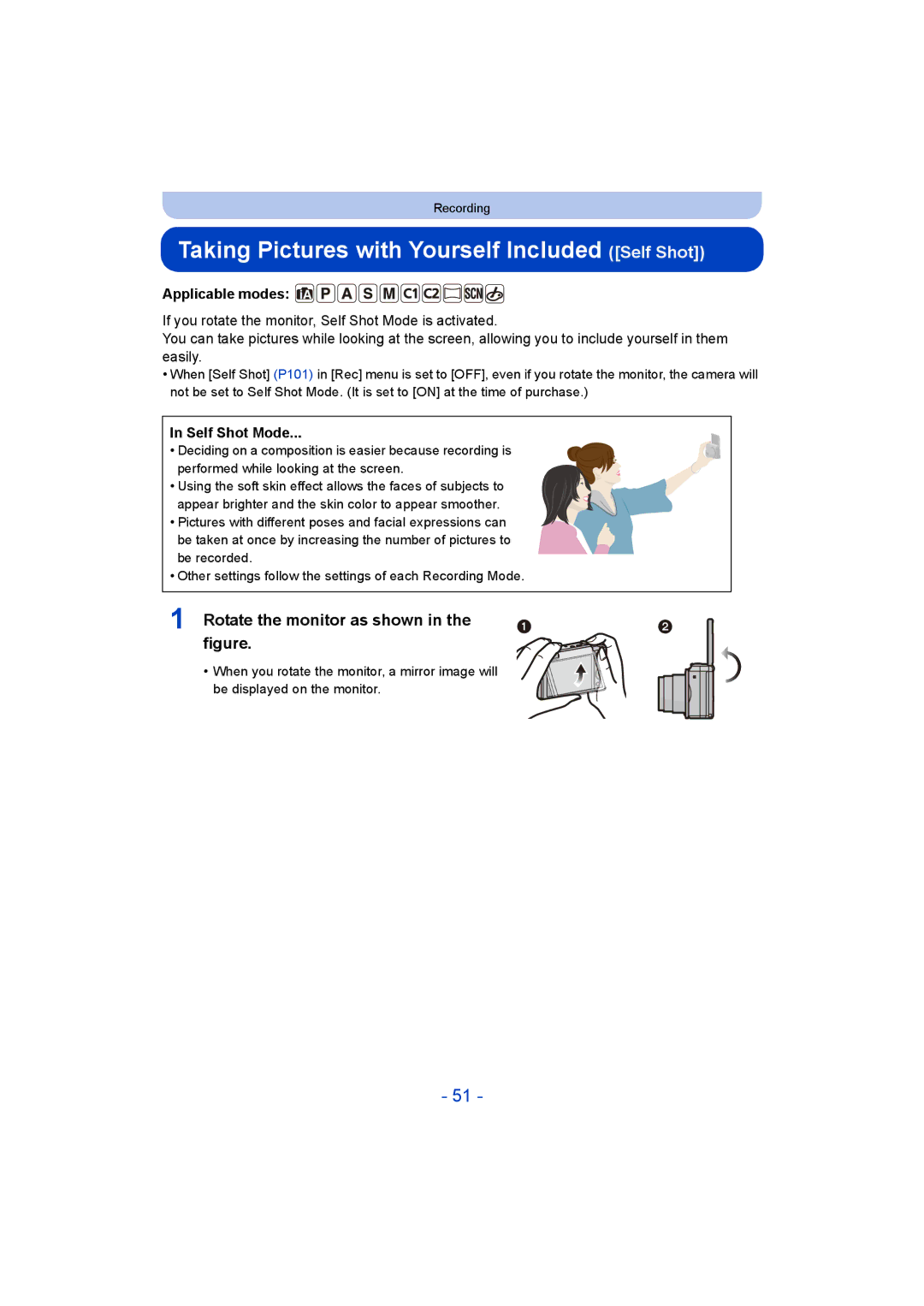 Panasonic DMC-ZS35 owner manual Taking Pictures with Yourself Included Self Shot, Rotate the monitor as shown in the figure 