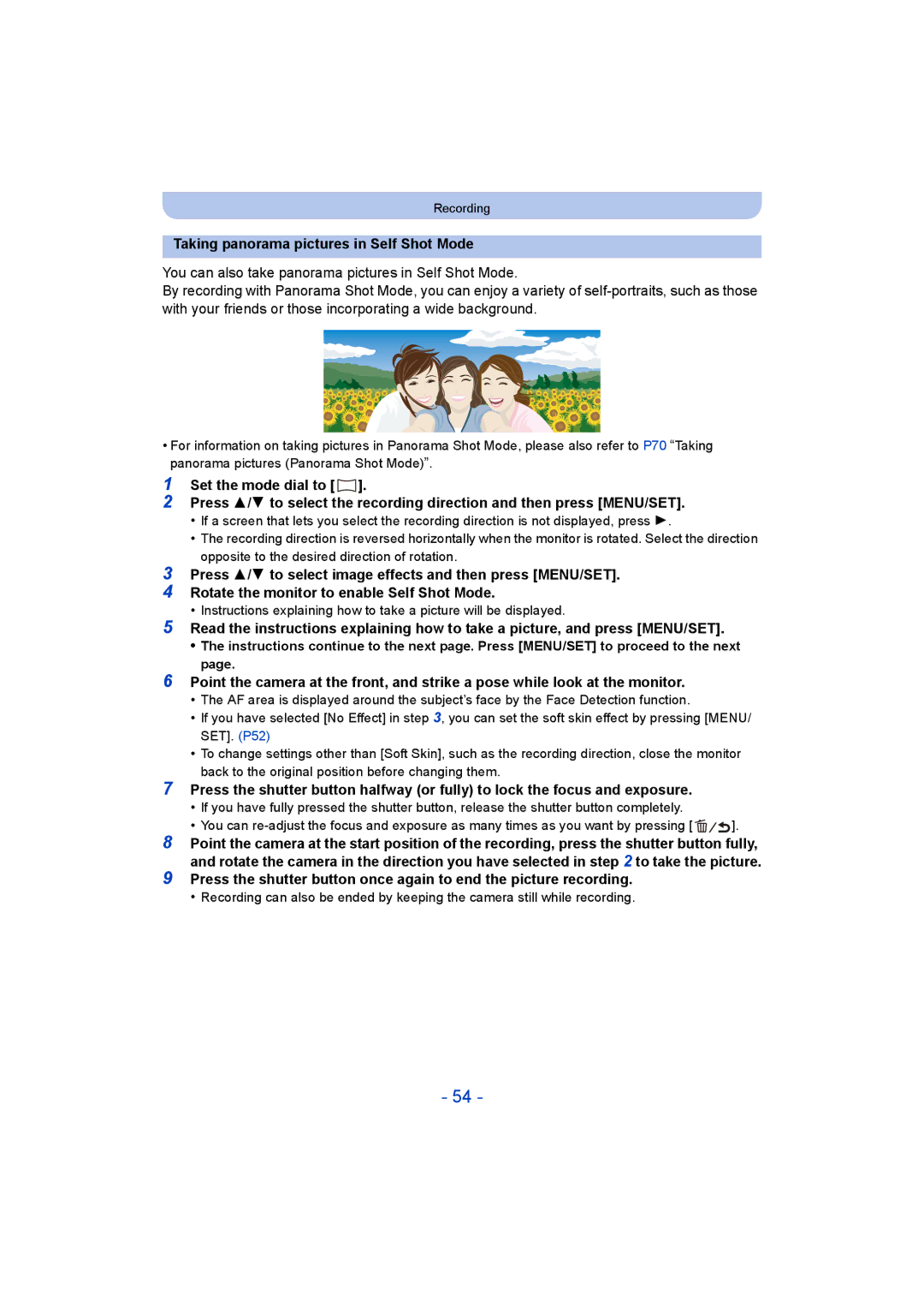 Panasonic DMC-ZS35 owner manual Taking panorama pictures in Self Shot Mode 