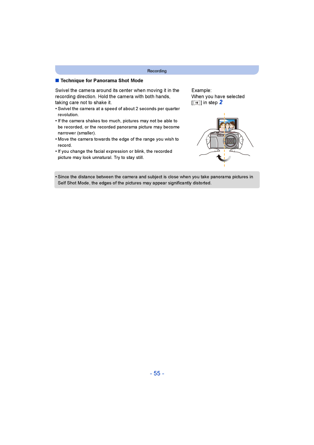 Panasonic DMC-ZS35 owner manual Technique for Panorama Shot Mode, Taking care not to shake it Step 