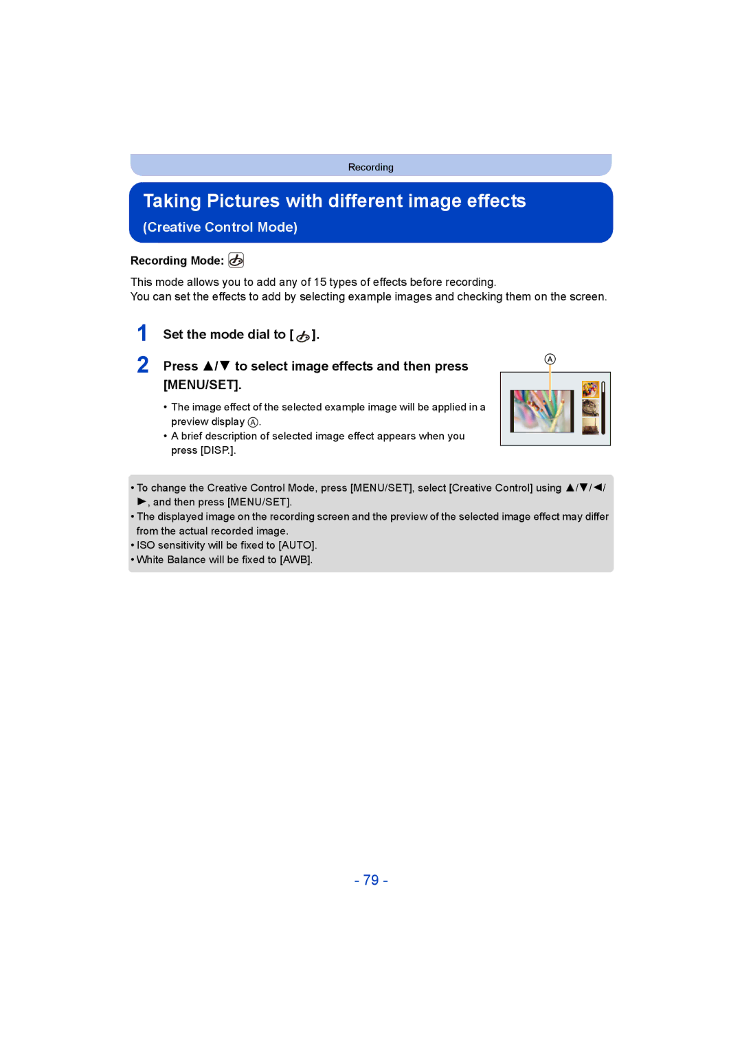 Panasonic DMC-ZS35 owner manual Taking Pictures with different image effects, Creative Control Mode 