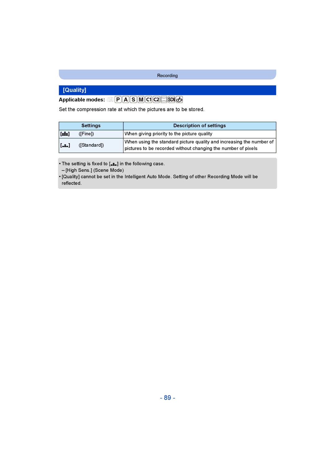 Panasonic DMC-ZS35 owner manual Quality 