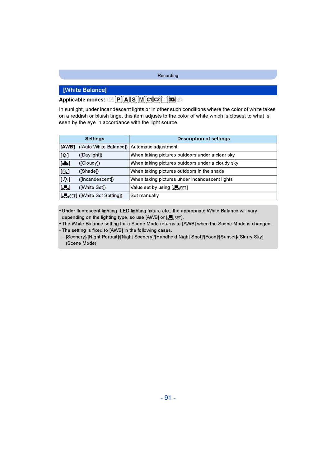 Panasonic DMC-ZS35 owner manual White Balance, Automatic adjustment 