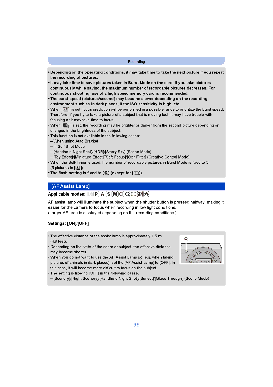 Panasonic DMC-ZS35 owner manual AF Assist Lamp, Flash setting is fixed to Œ except for 