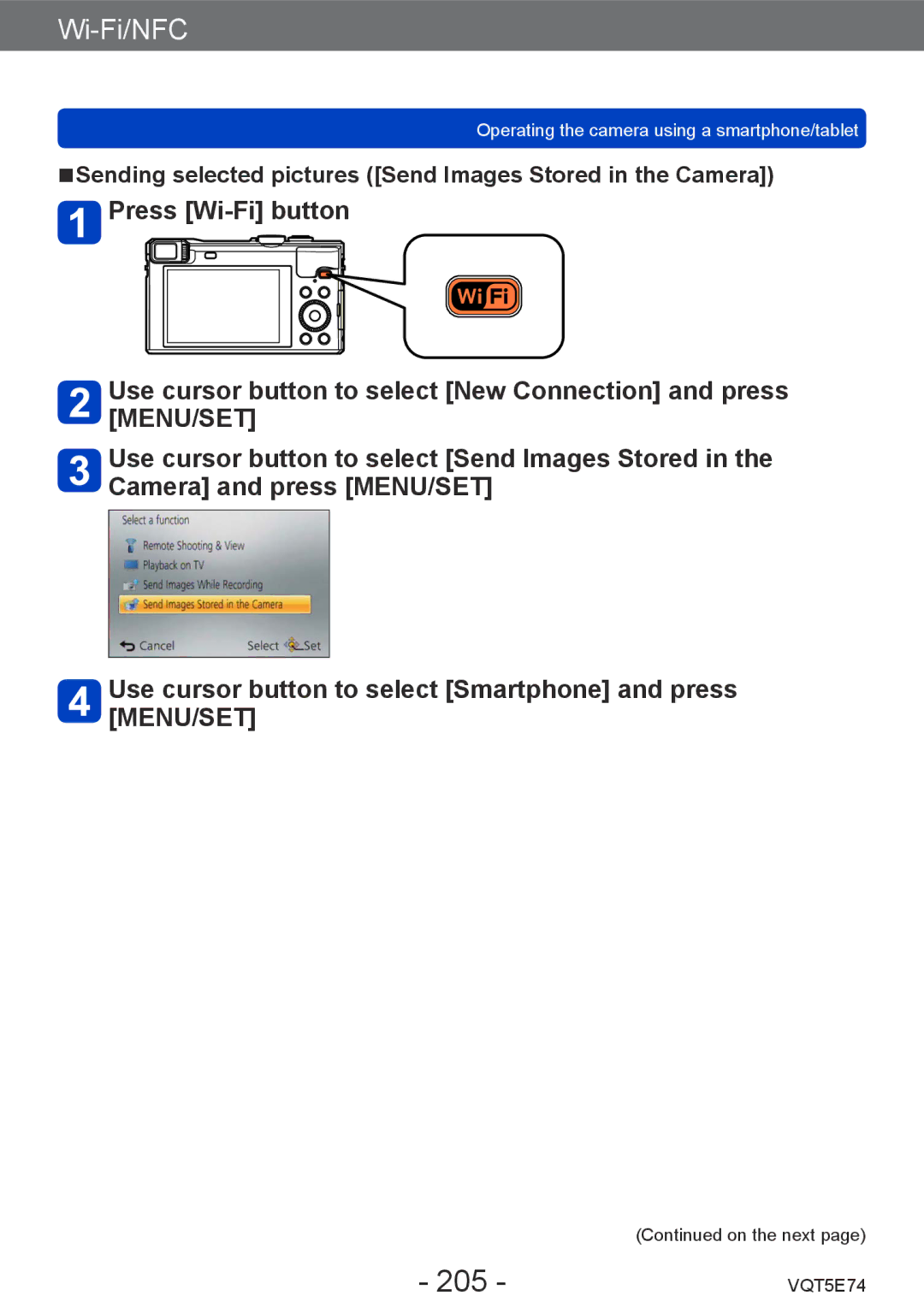 Panasonic DMCZS40K, DMC-ZS40, DMCZS40S owner manual 205, Sending selected pictures Send Images Stored in the Camera 