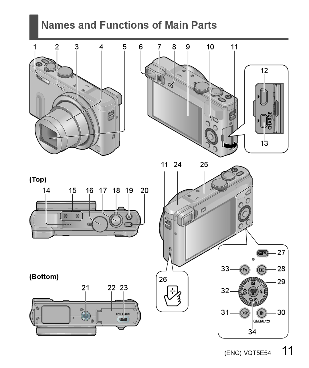 Panasonic DMC-ZS40 owner manual Names and Functions of Main Parts, Top 