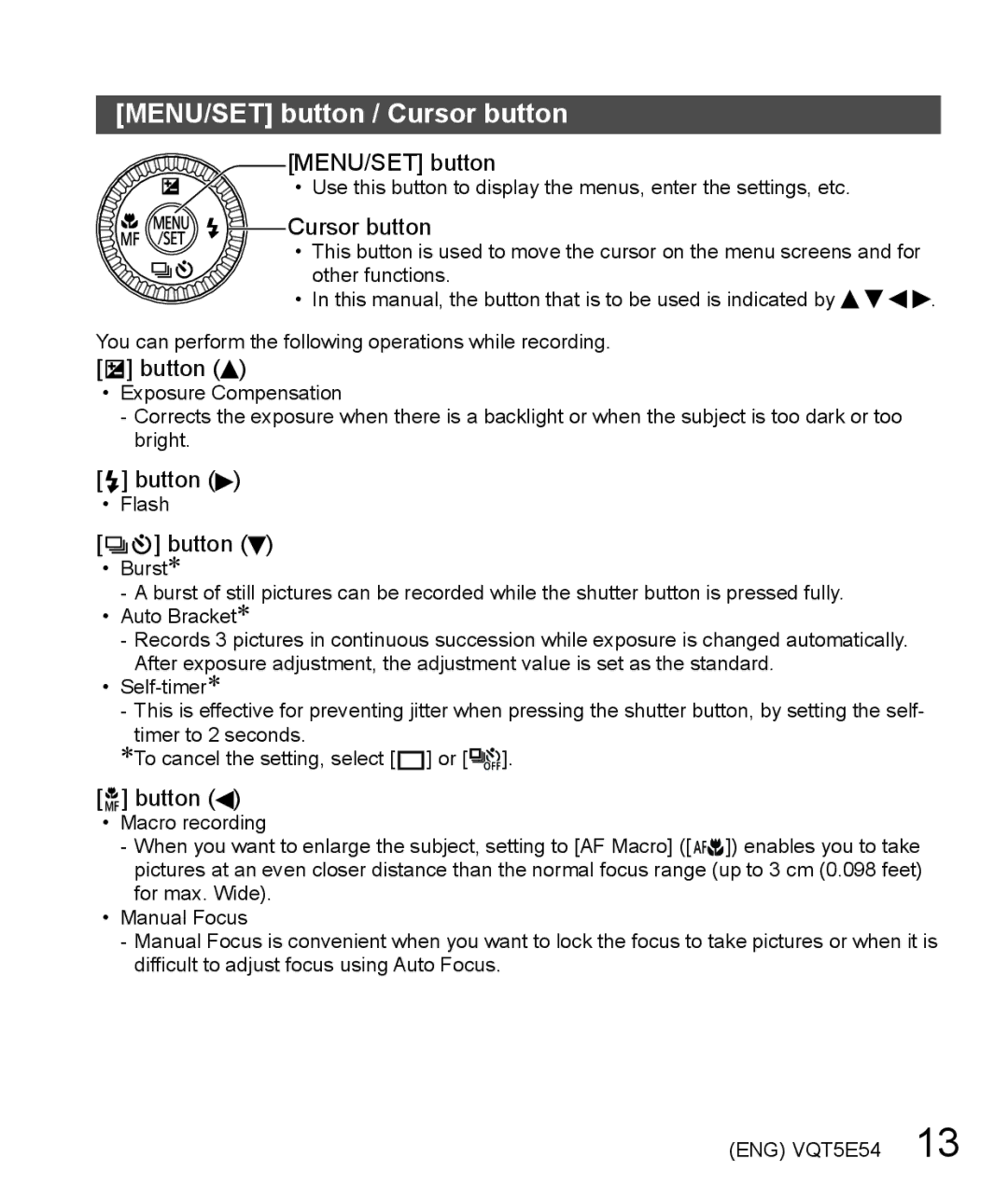 Panasonic DMC-ZS40 owner manual MENU/SET button / Cursor button 