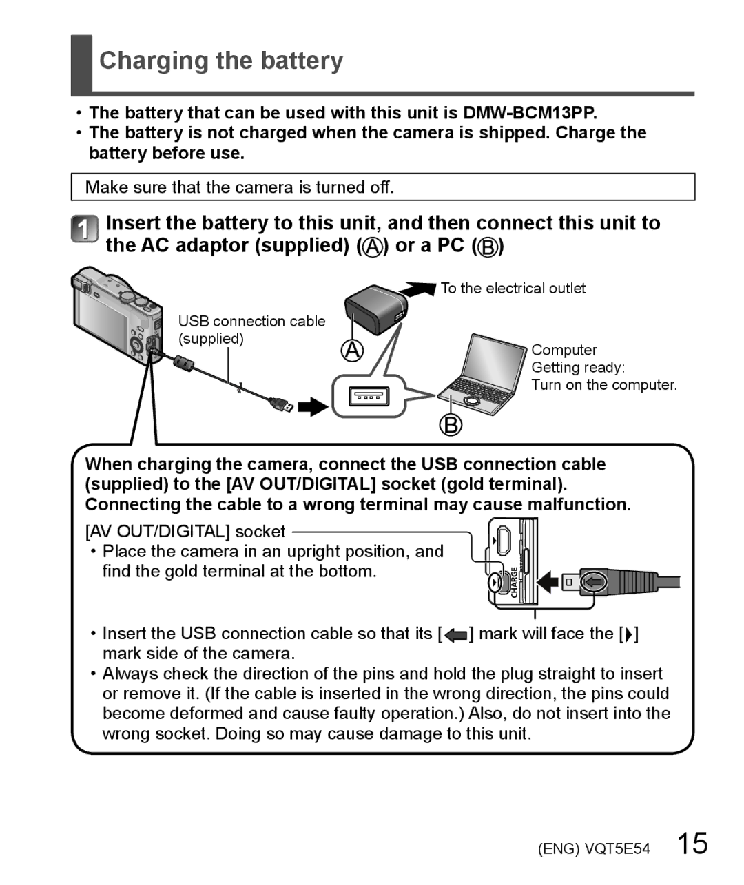 Panasonic DMC-ZS40 owner manual Charging the battery 