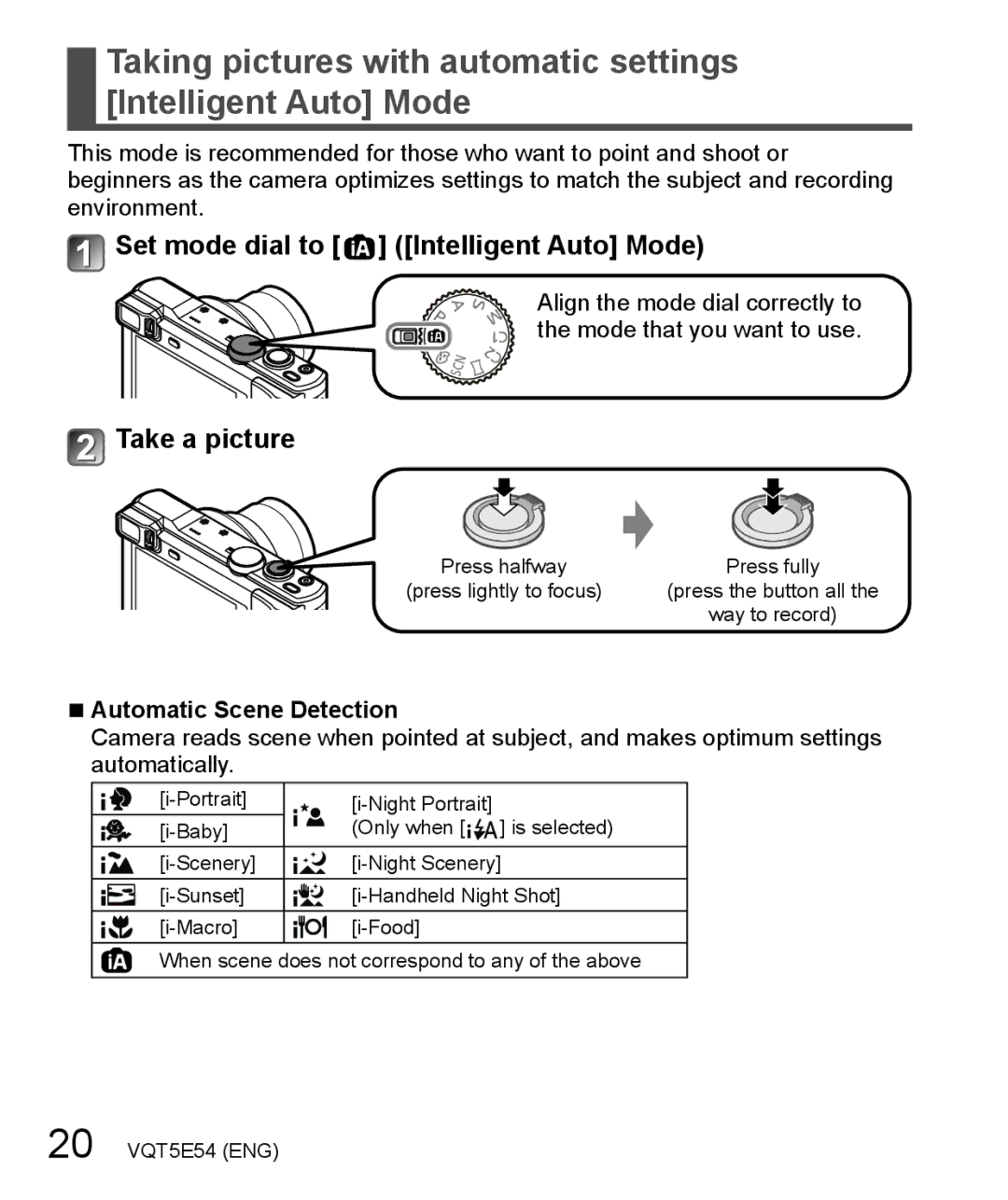 Panasonic DMC-ZS40 owner manual Set mode dial to Intelligent Auto Mode, Take a picture, Automatic Scene Detection 