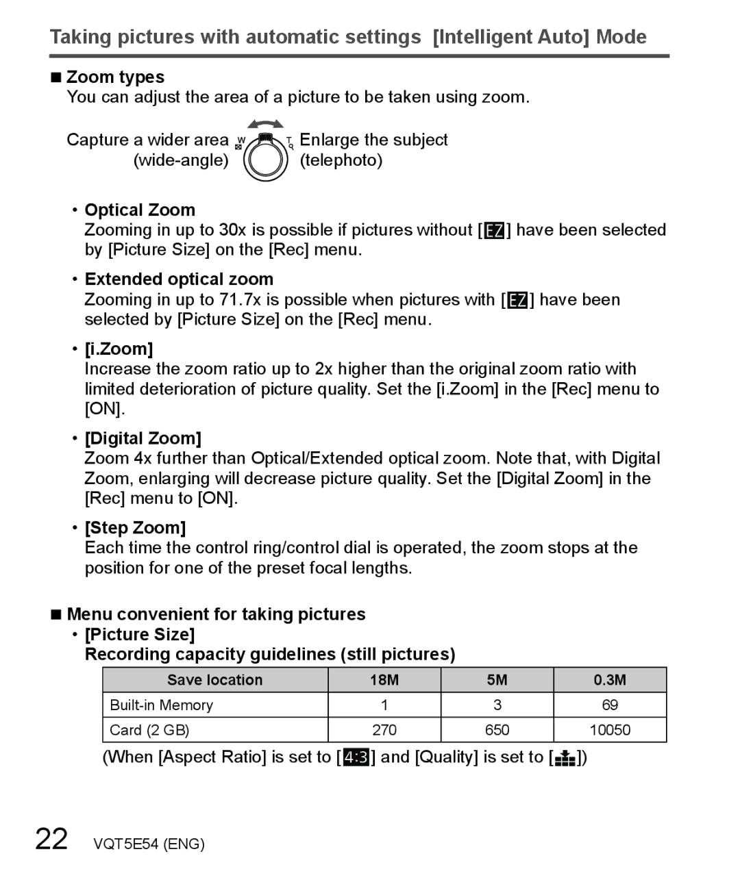 Panasonic DMC-ZS40 owner manual Zoom types, Optical Zoom, Extended optical zoom, Digital Zoom, Step Zoom 