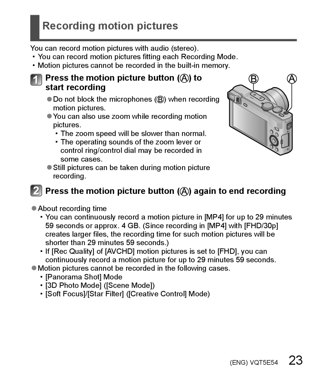 Panasonic DMC-ZS40 owner manual Recording motion pictures, Press the motion picture button to start recording 