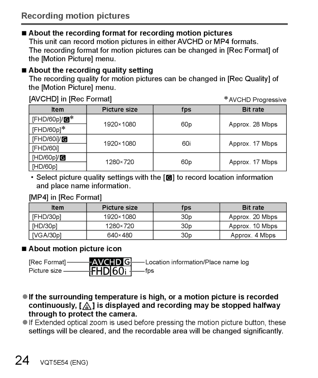 Panasonic DMC-ZS40 owner manual Recording motion pictures, About the recording format for recording motion pictures 