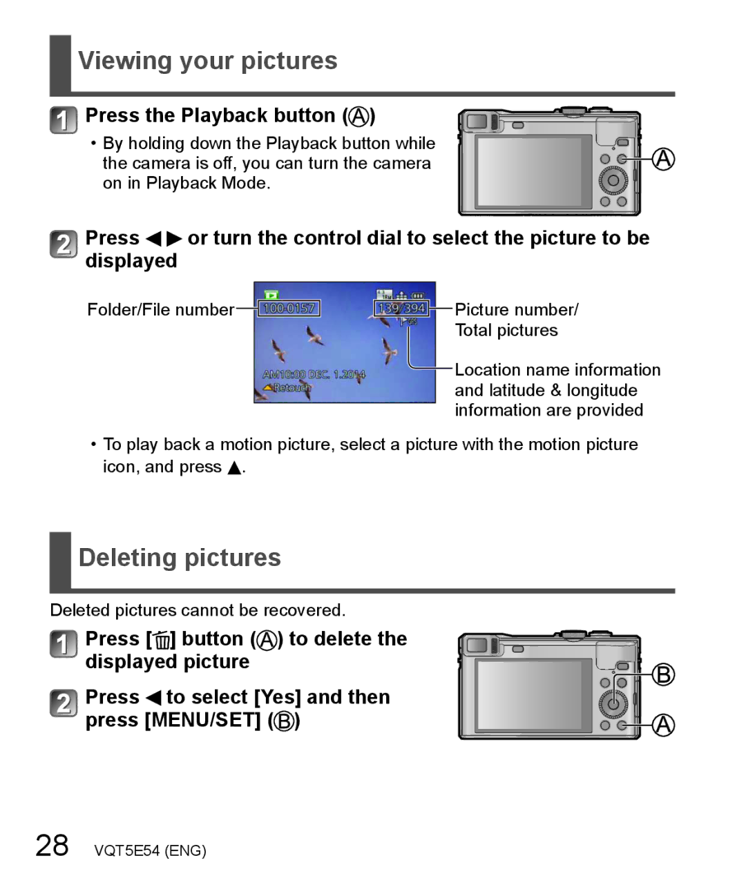 Panasonic DMC-ZS40 owner manual Viewing your pictures, Deleting pictures, Press the Playback button 