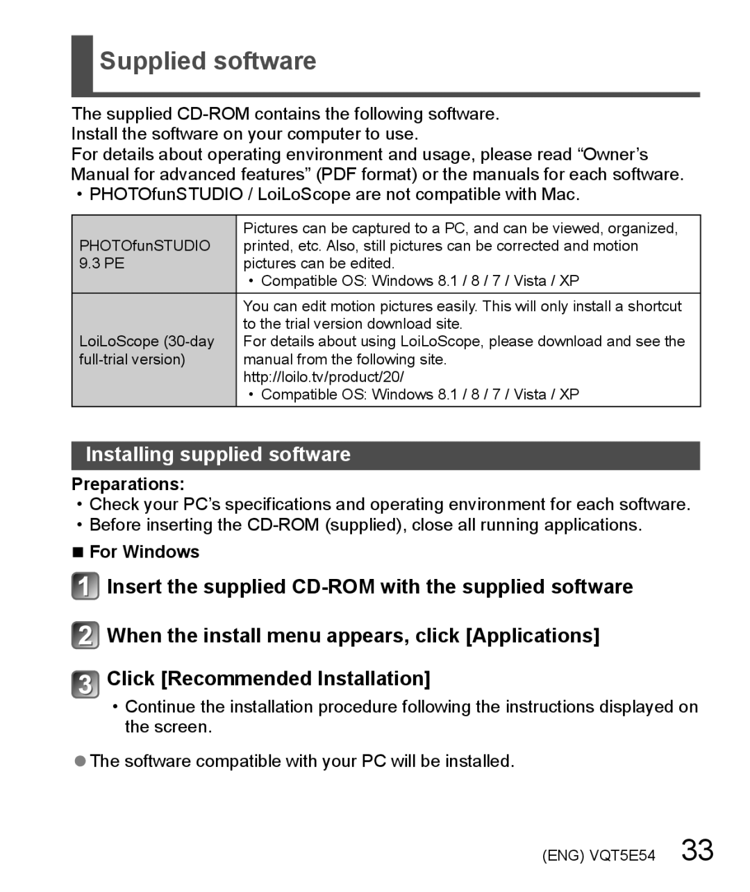 Panasonic DMC-ZS40 owner manual Supplied software, Preparations 