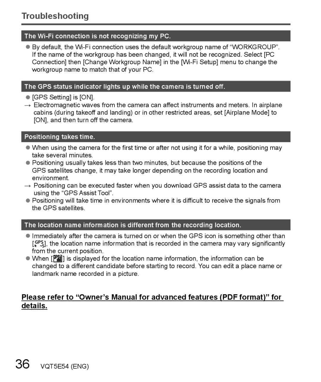 Panasonic DMC-ZS40 owner manual Troubleshooting, Wi-Fi connection is not recognizing my PC 