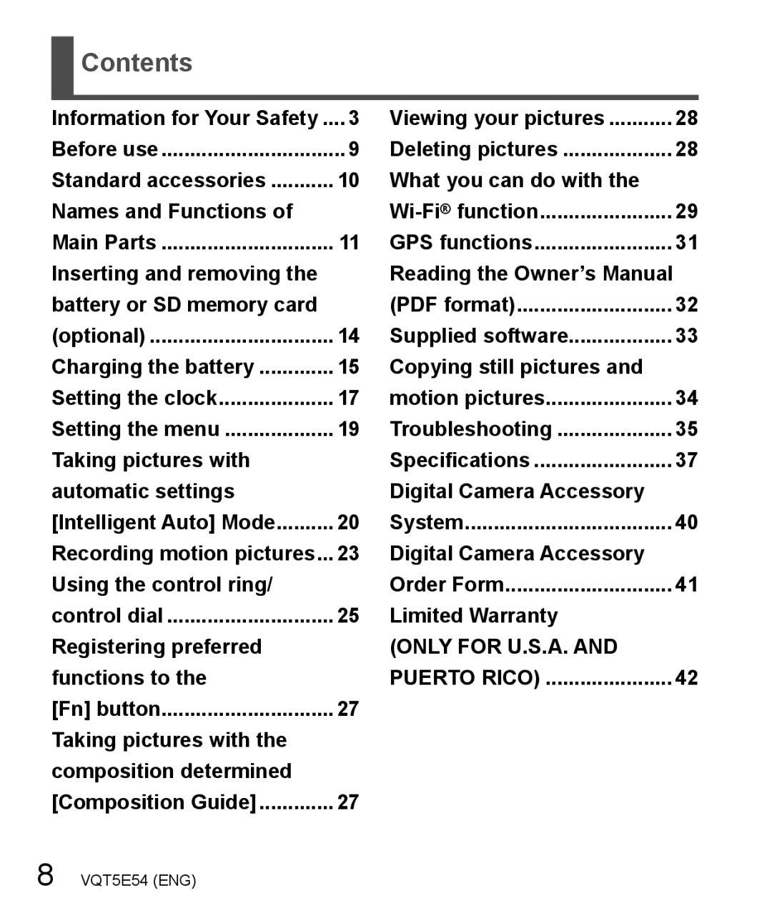 Panasonic DMC-ZS40 owner manual Contents 