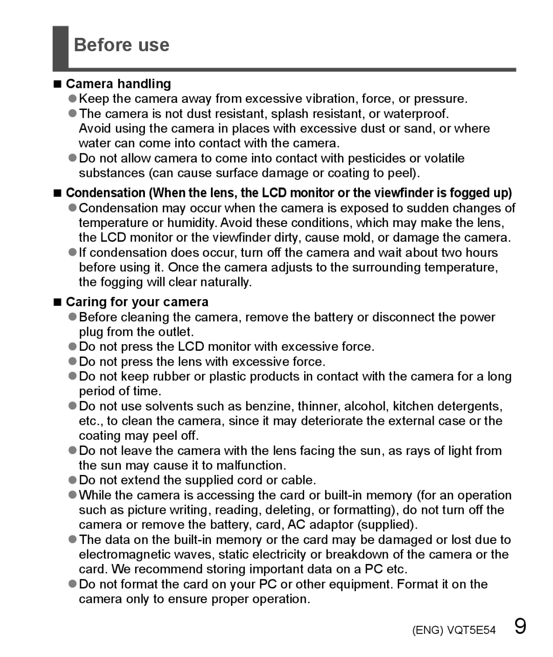 Panasonic DMC-ZS40 owner manual Before use, Camera handling, Caring for your camera 