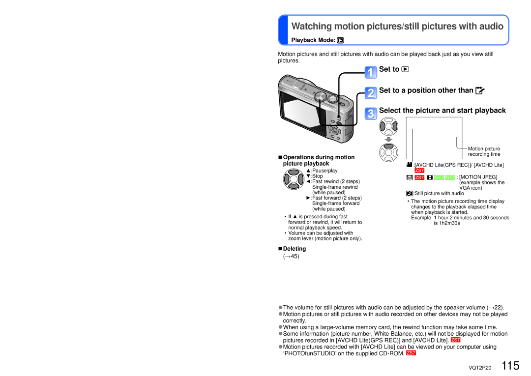 Panasonic DMC-ZS6 Watching motion pictures/still pictures with audio, Operations during motion picture playback, Correctly 