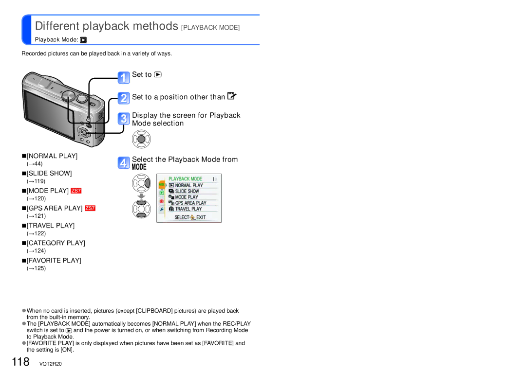 Panasonic DMC-ZS6 operating instructions Different playback methods Playback Mode, Mode Play 