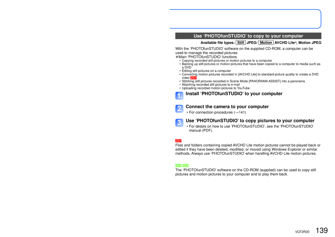 Panasonic DMC-ZS6 Use ‘PHOTOfunSTUDIO’ to copy to your computer, Use ‘PHOTOfunSTUDIO’ to copy pictures to your computer 