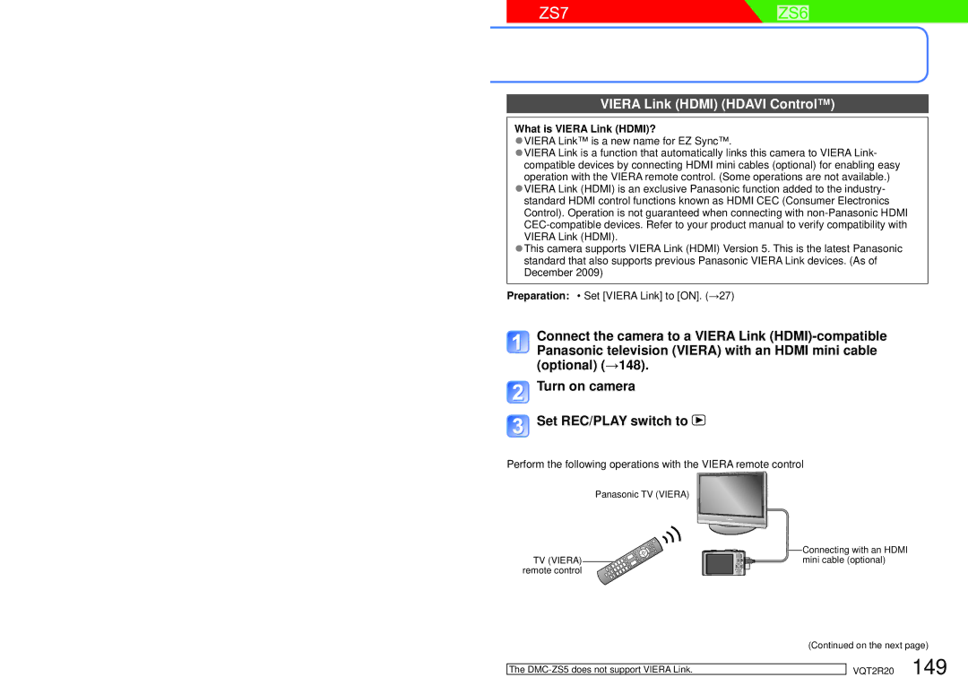 Panasonic DMC-ZS6 operating instructions Viera Link Hdmi Hdavi Control, What is Viera Link HDMI? 