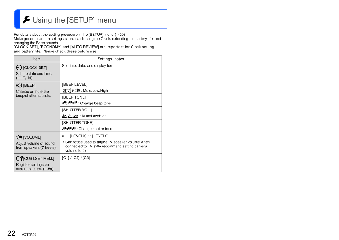 Panasonic DMC-ZS6 operating instructions Using the Setup menu 