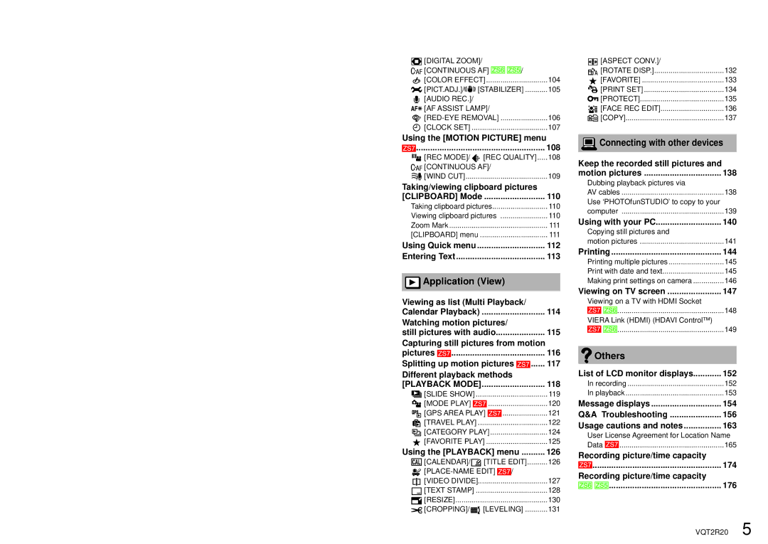 Panasonic DMC-ZS6 operating instructions Application View, Connecting with other devices, Others, Playback Mode 