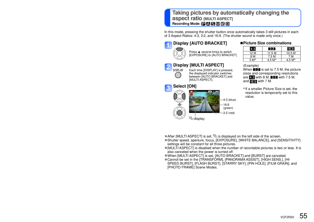 Panasonic DMC-ZS6 Taking pictures by automatically changing, Display Multi Aspect, Picture Size combinations 